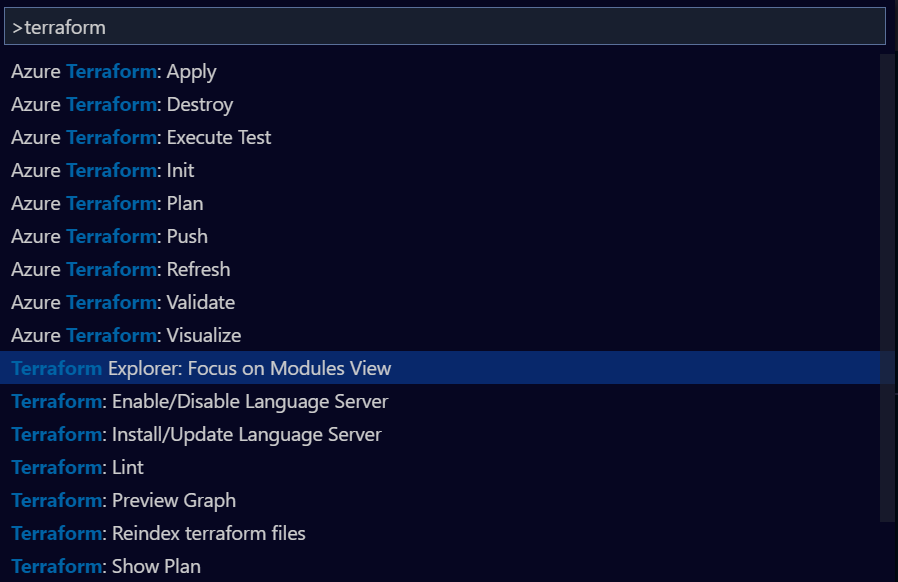 Visual Studio Code Terraform commands